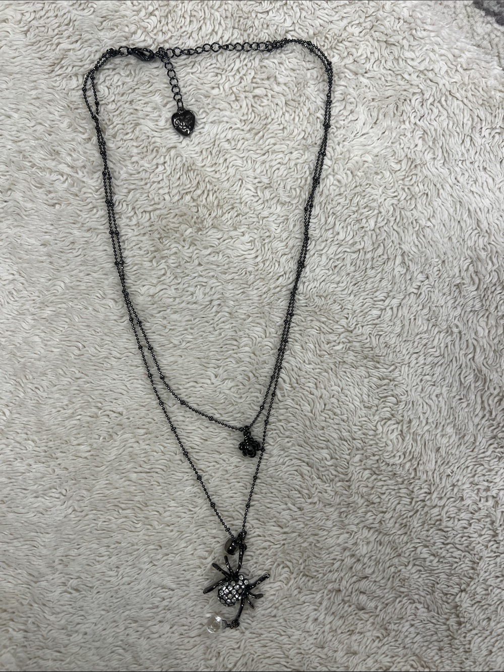 Betsey Johnson Black Layered Spider Pendant Necklace with Crystal Drop